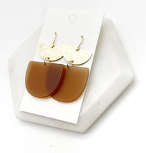 Load image into Gallery viewer, Caramel Brown Gold Double Deco Acrylic Statement Earrings