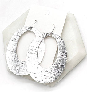 Silver Chrome Oval Cutout Cork Leather Earrings Valentines