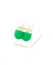 Load image into Gallery viewer, Green Gold Double Deco Acrylic Statement Earrings St Patrick