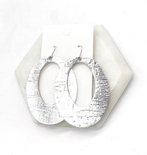 Load image into Gallery viewer, Silver Chrome Oval Cutout Cork Leather Earrings Valentines