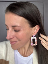 Load image into Gallery viewer, White Iridescent Rectangle Acrylic Earrings
