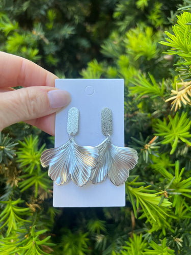 Silver Ginkgo Leaf Statement Earrings