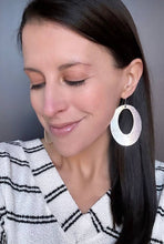 Load image into Gallery viewer, Silver Chrome Oval Cutout Cork Leather Earrings Valentines