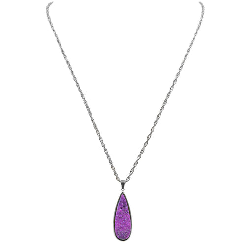 Druzy Collection - Silver Royal Quartz Drop Necklace