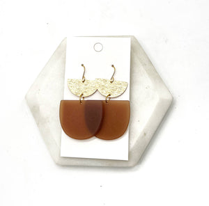 Caramel Brown Gold Double Deco Acrylic Statement Earrings