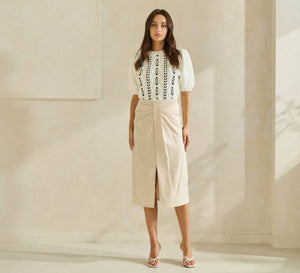 Begged and Pleated Midi Skirt