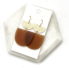 Load image into Gallery viewer, Caramel Brown Gold Double Deco Acrylic Statement Earrings