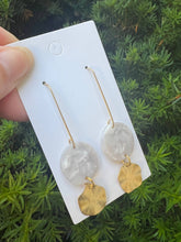 Load image into Gallery viewer, Ivory Double Wavy Disc Long Drop Acrylic Gold Earrings