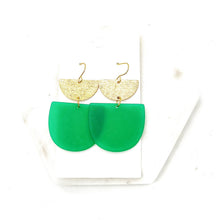 Load image into Gallery viewer, Green Gold Double Deco Acrylic Statement Earrings St Patrick