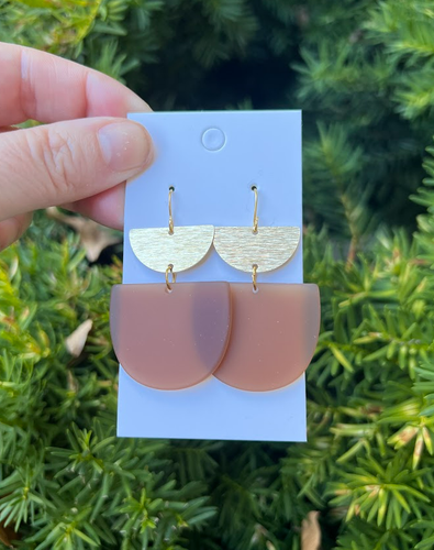 Caramel Brown Gold Double Deco Acrylic Statement Earrings