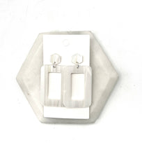 Load image into Gallery viewer, White Iridescent Rectangle Acrylic Earrings