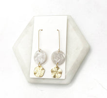 Load image into Gallery viewer, Ivory Double Wavy Disc Long Drop Acrylic Gold Earrings