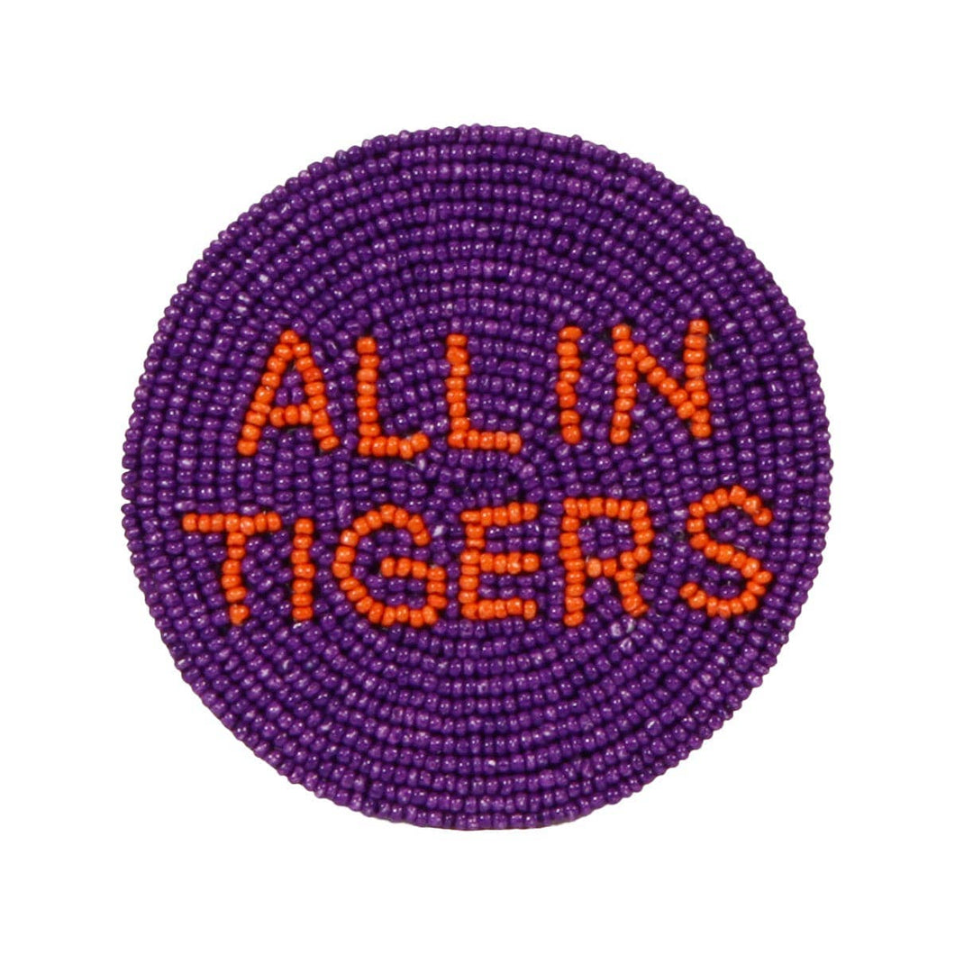 Clemson Tigers Beaded Button in Purple and Orange by Desden