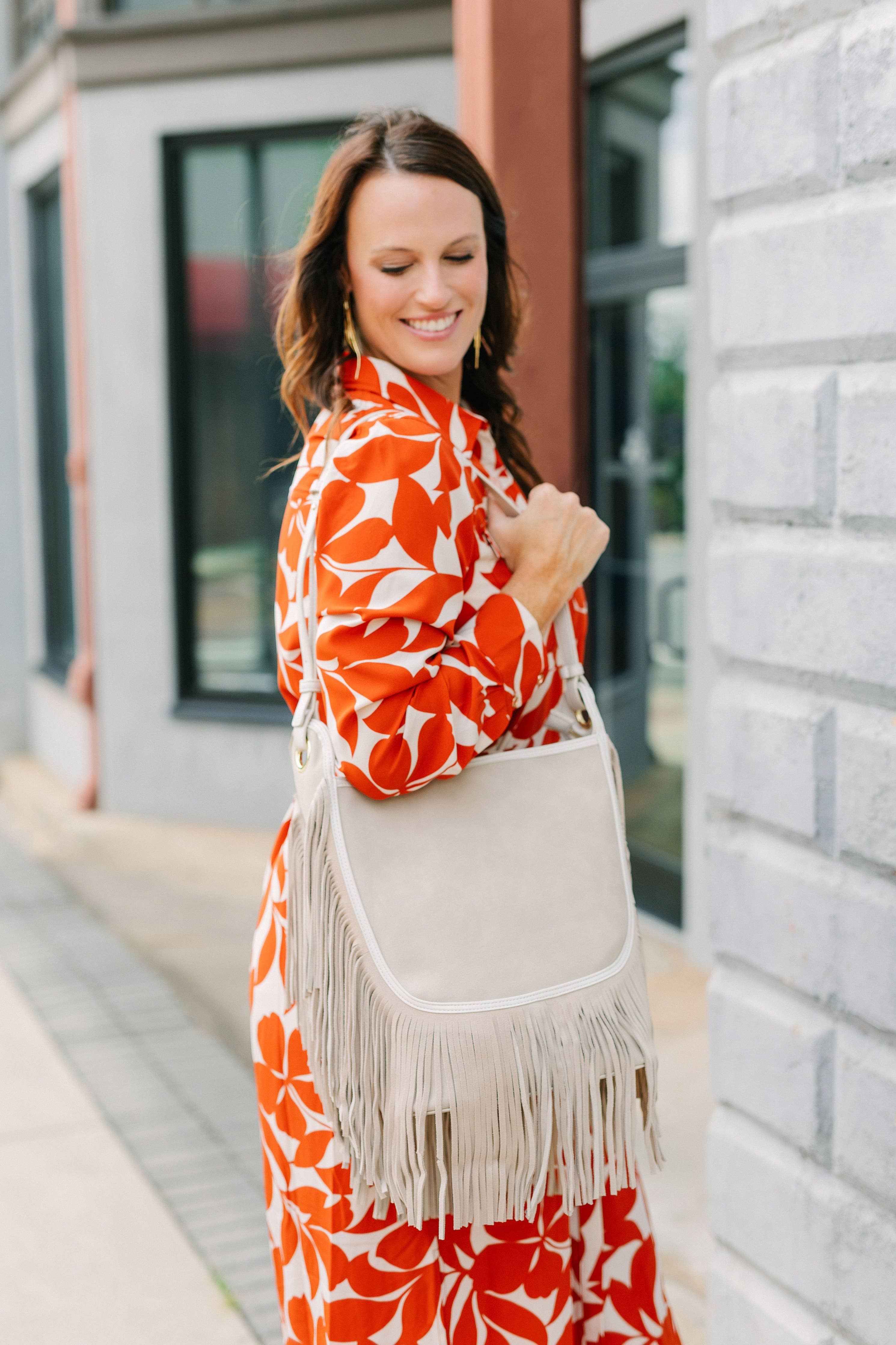 Sawyer G Upcycled Fringe Detail Cowhide Bag - Tan/Turquoise – Style Babes