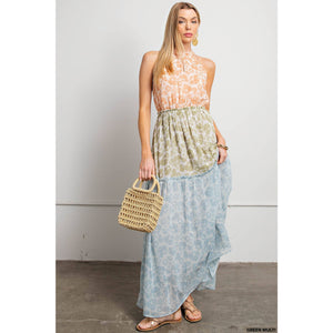 Patched and Pretty Halter Maxi Dress